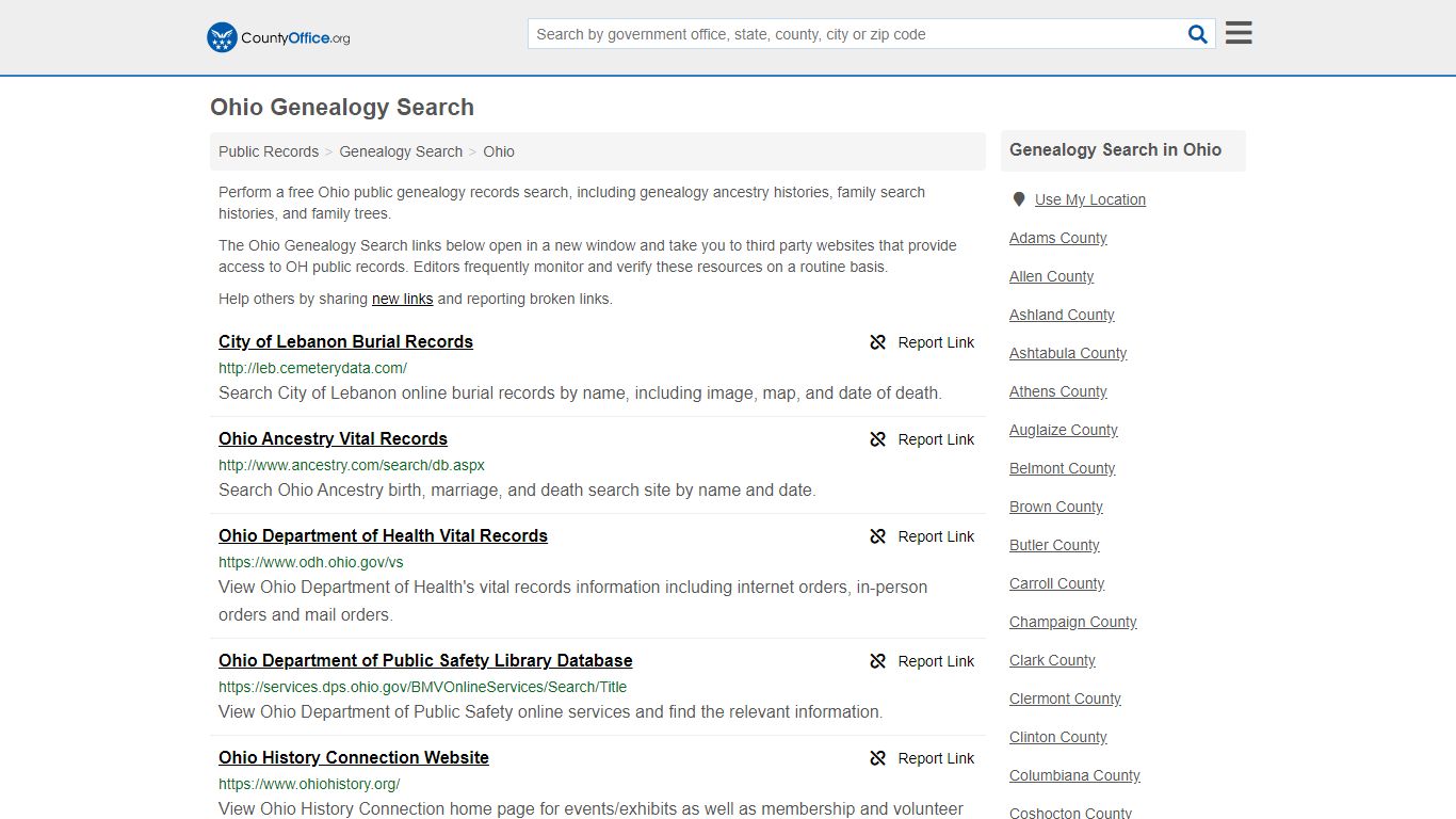 Genealogy Search - Ohio (Family History & Vital Records) - County Office